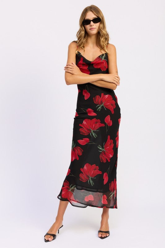 FLORAL PRINTED COWL NECK MAXI DRESS Coco’s Tee Boutique
