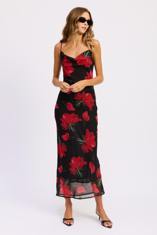 FLORAL PRINTED COWL NECK MAXI DRESS Coco’s Tee Boutique