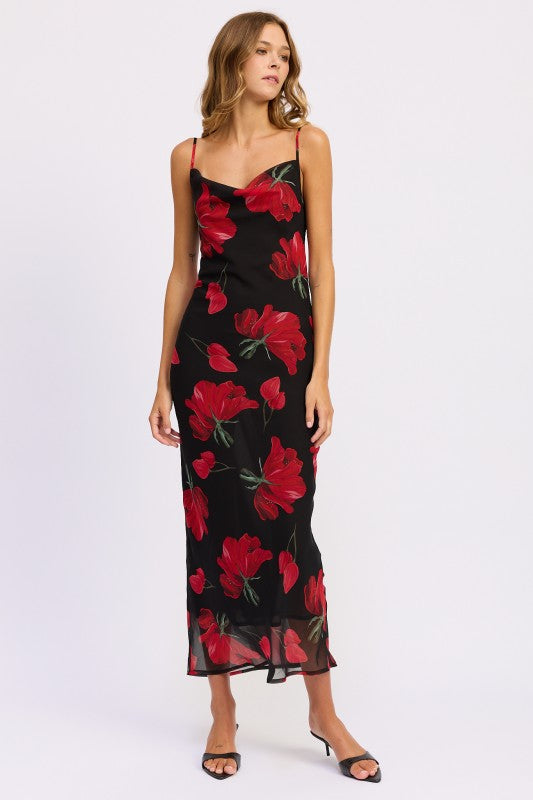 FLORAL PRINTED COWL NECK MAXI DRESS Coco’s Tee Boutique