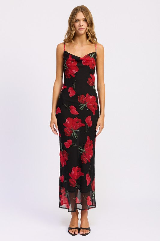 FLORAL PRINTED COWL NECK MAXI DRESS Coco’s Tee Boutique