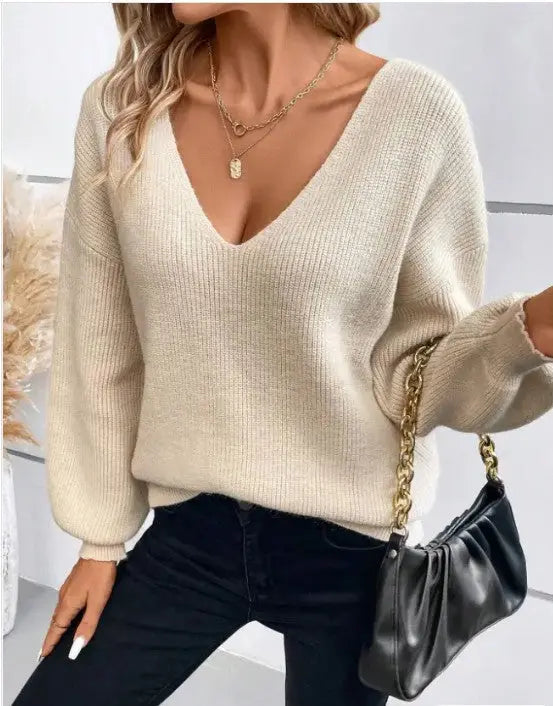 Back Tie Detail V-Neck Sweater Miss Sparkling