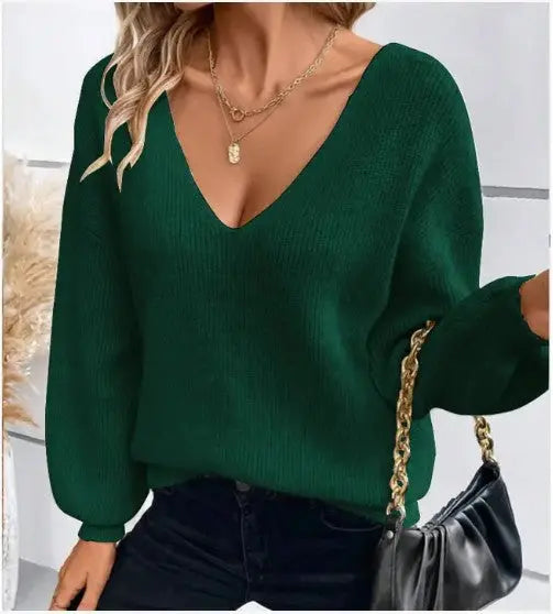 Back Tie Detail V-Neck Sweater Miss Sparkling