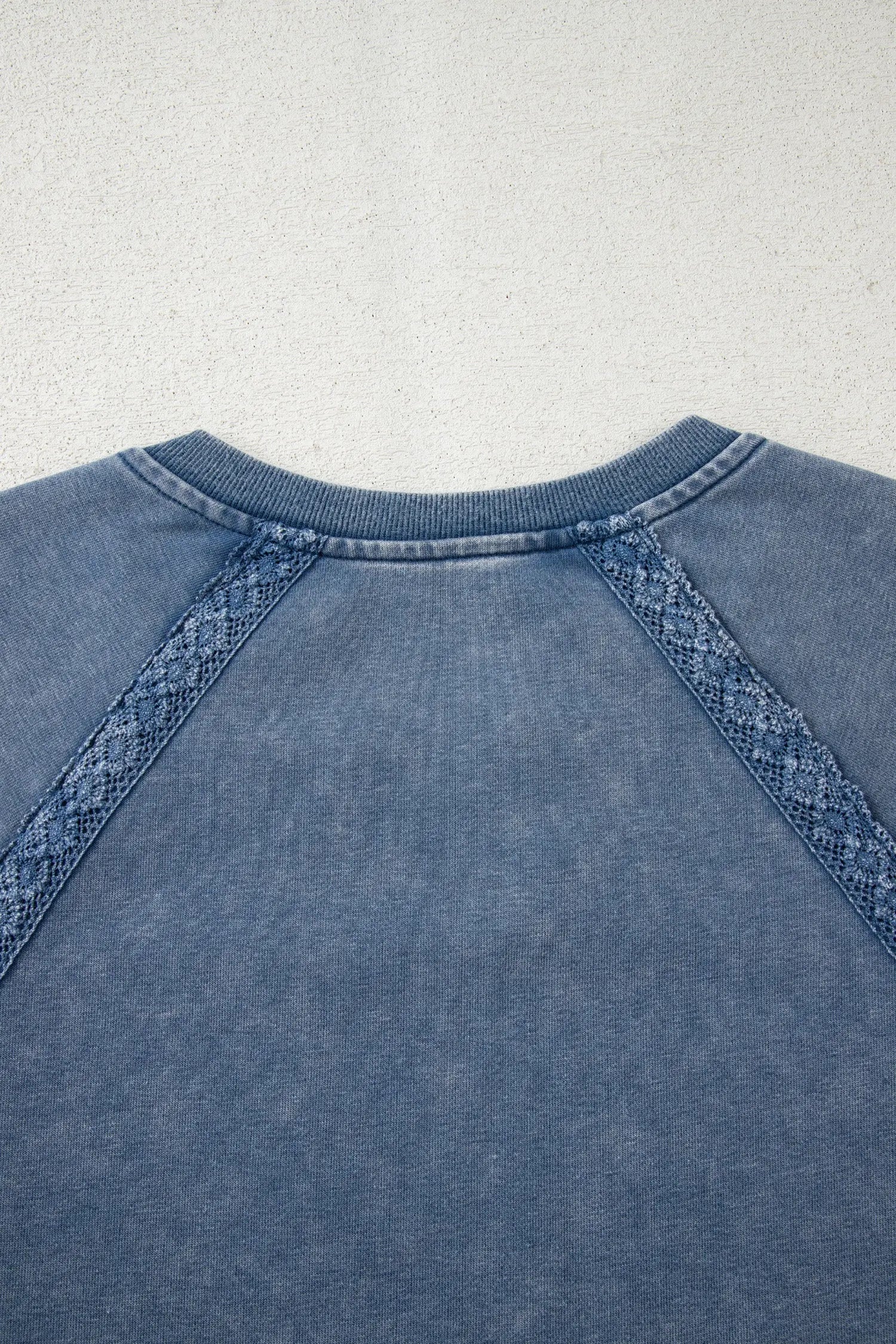 Sail Blue Lace Patchwork Notched Neck Mineral Wash Baggy Sweatshirt Dear-Lover Dropshipping