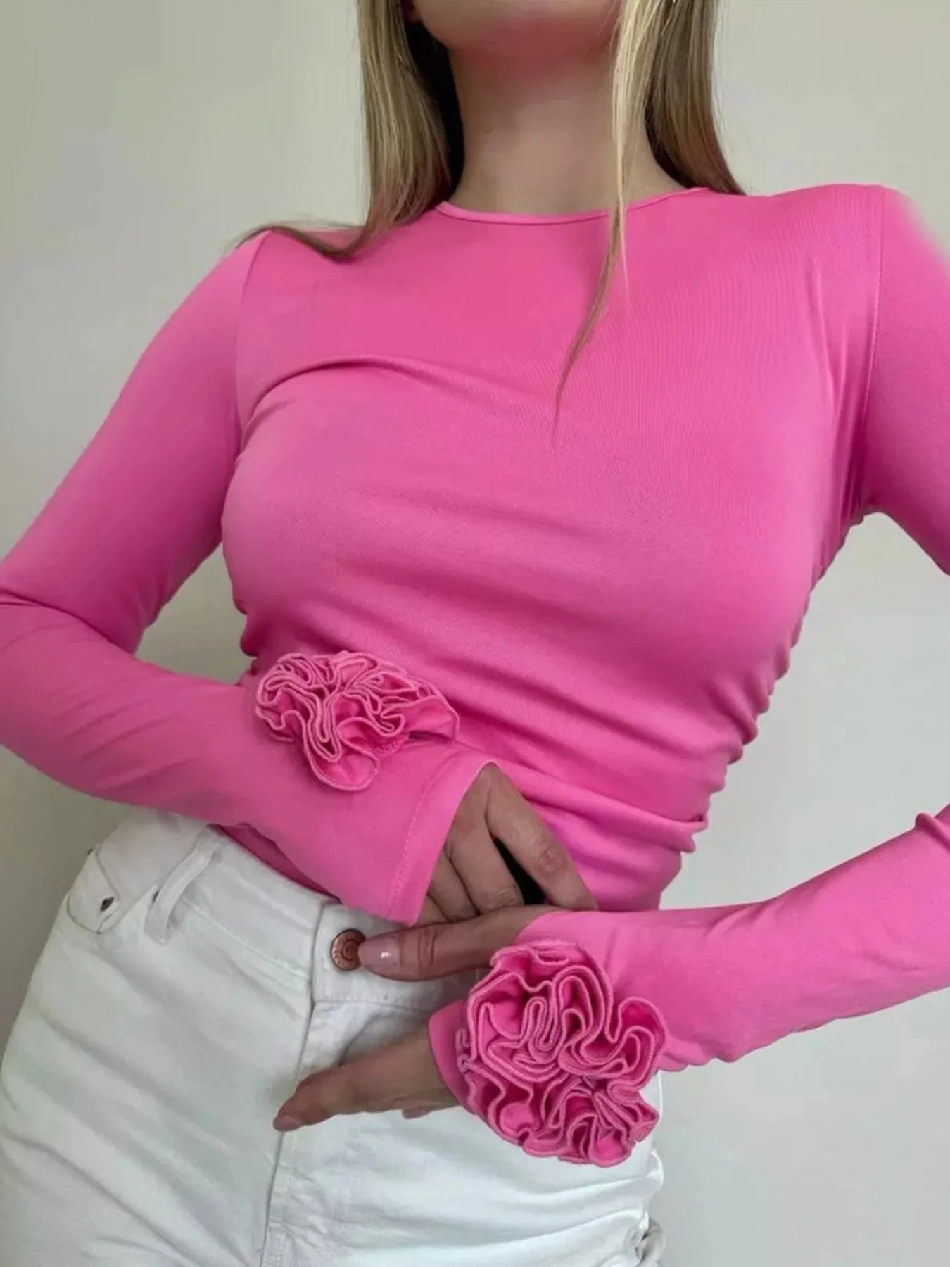 Flower Round Neck Long Sleeve T-Shirt Coco’s Tee Boutique