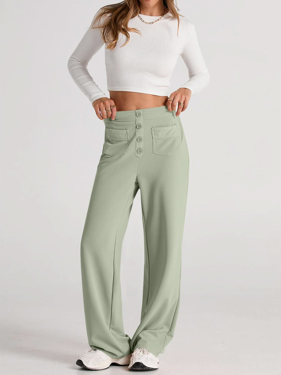 High Rise Wide Leg Trousers with Pockets