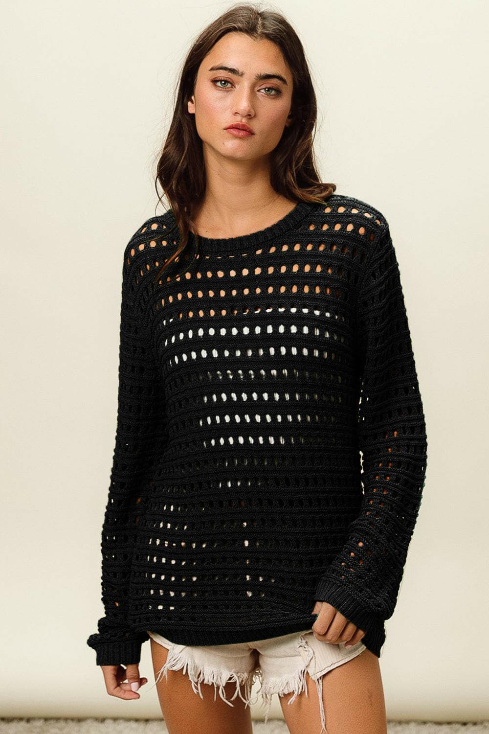 BiBi Round Neck Openwork Knit Cover Up.