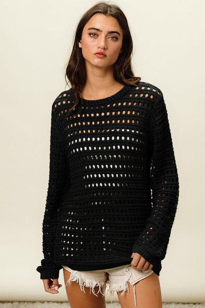 BiBi Round Neck Openwork Knit Cover Up.