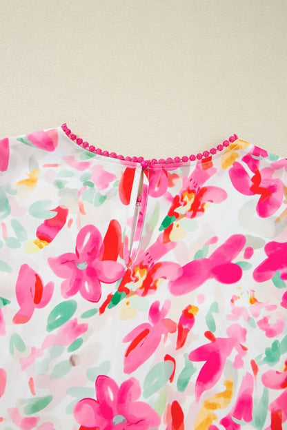 Floral Print Ruffle Sleeve Round Neck Blouse