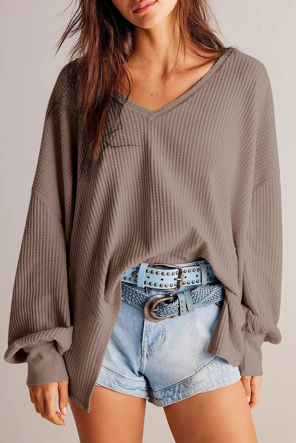 Cozy V-neck waffle-knit top