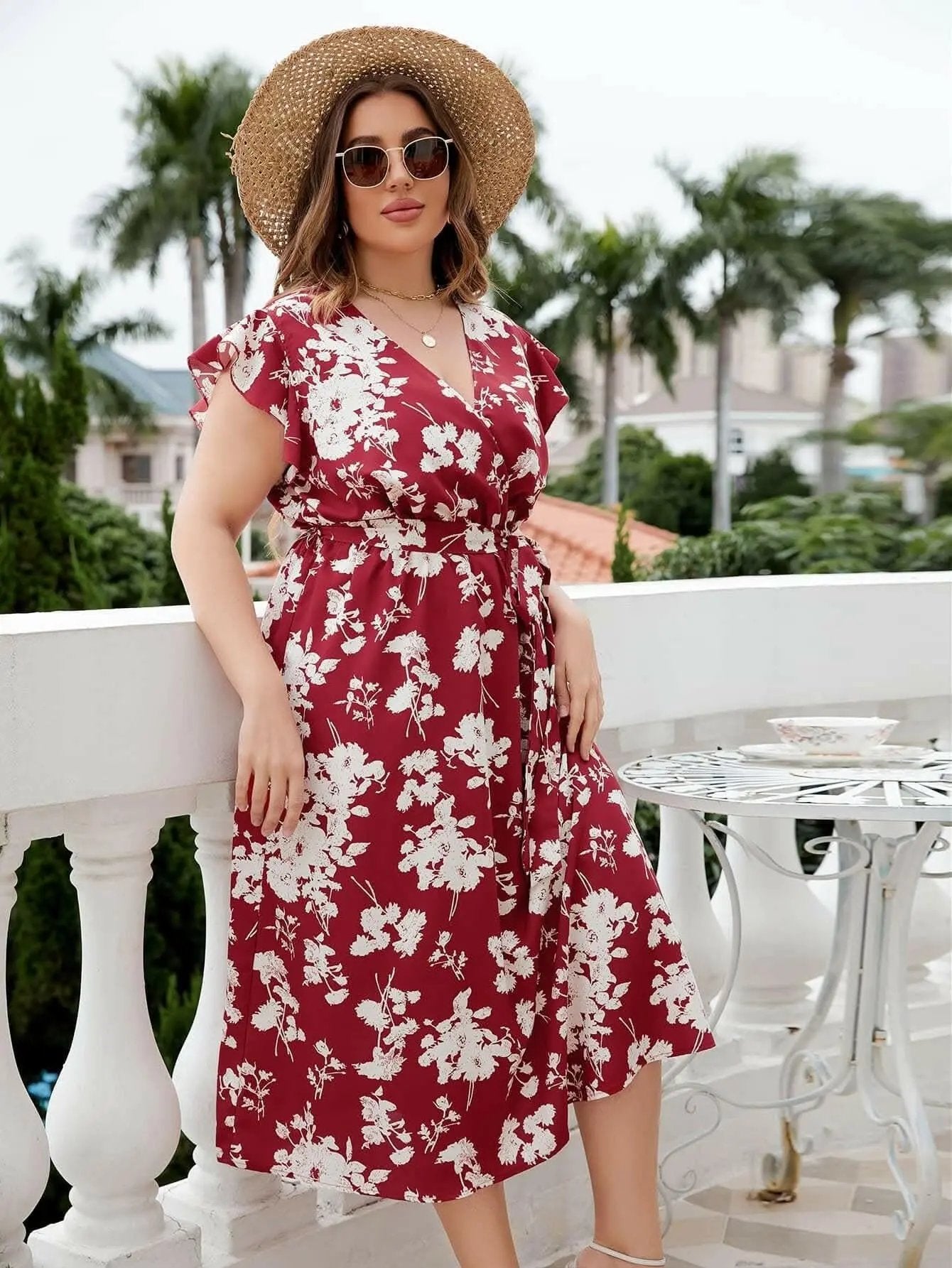 Floral Plus Size Midi Dress - Love Salve 