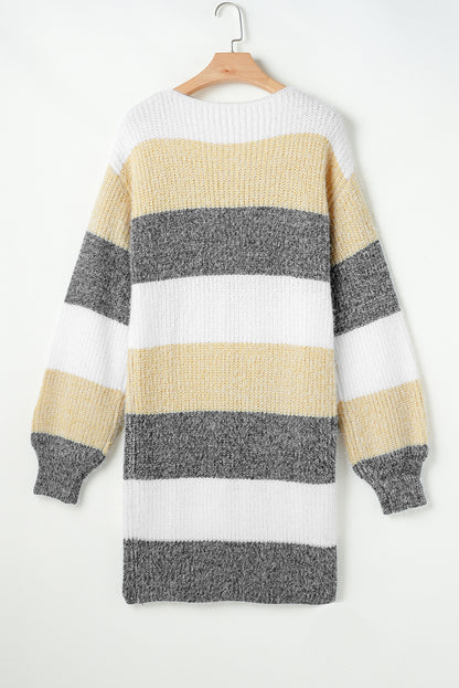 Colorful striped bubble sleeve sweater dress with drop shoulders