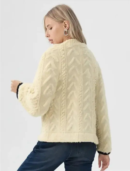 Fleece Half Zip Pullover With Front Pocket And Chevron Pattern Miss Sparkling