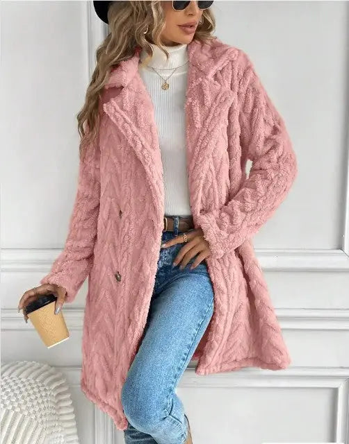 Houndstooth Fleece Coat With Faux Fur Lapel Collar And Button Closure Miss Sparkling