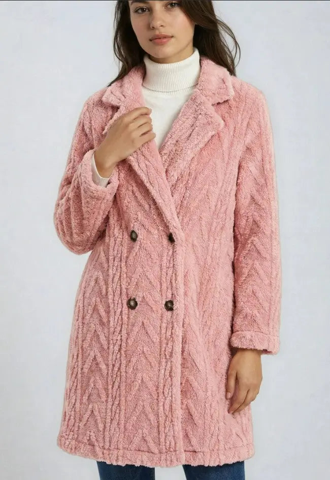 Houndstooth Fleece Coat With Faux Fur Lapel Collar And Button Closure Miss Sparkling