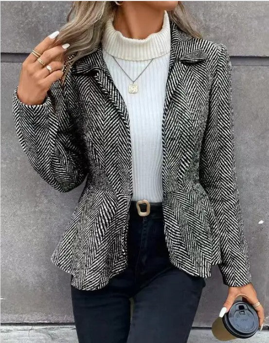 Houndstooth Patterned Blazer with Belted Waist Miss Sparkling