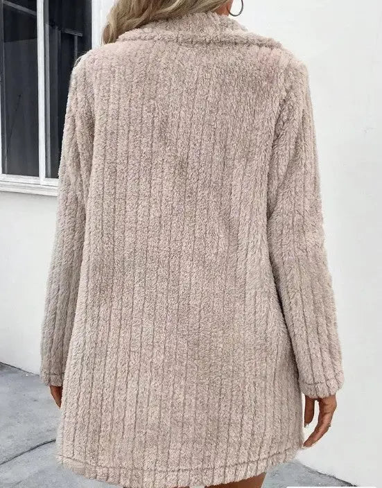 Double Faced Wool Coat With Plush Fabric Turn Down Collar And Front Pockets Miss Sparkling