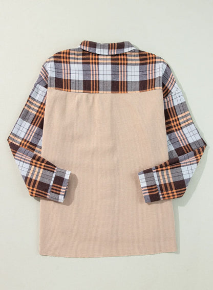 Checkered Long Sleeve Shacket with Pockets