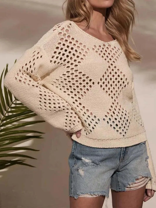V Neck Hollow Knit Sweater For Casual Chic With Jeans Or Skirts Miss Sparkling