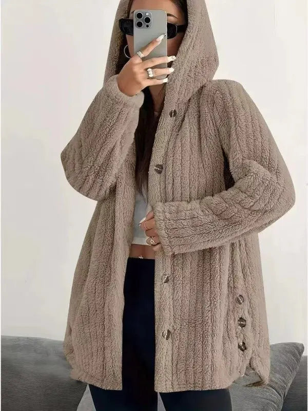 Button Down Hooded Fleece Jacket For Layering Warmth Miss Sparkling