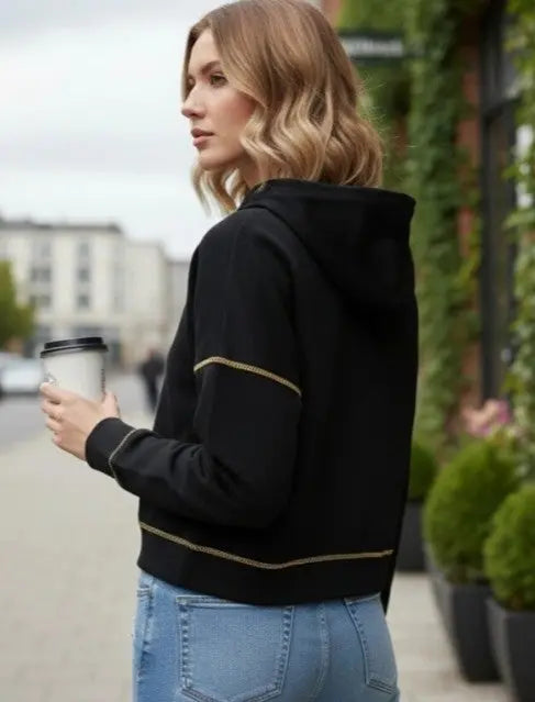 Minimalist Half Zip Hoodie With Loose Fit Cropped Hem And Decorative Stitching Miss Sparkling