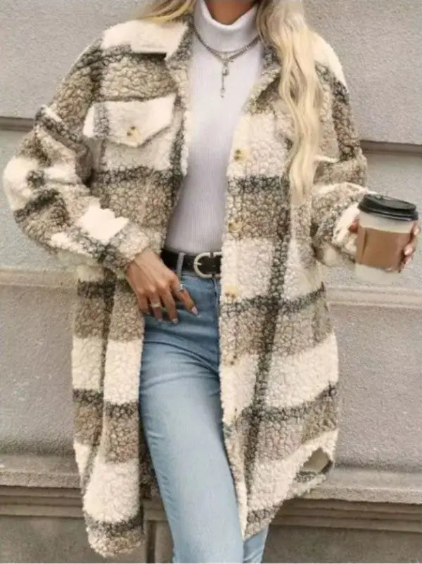 Plaid Faux Fur Coat Miss Sparkling