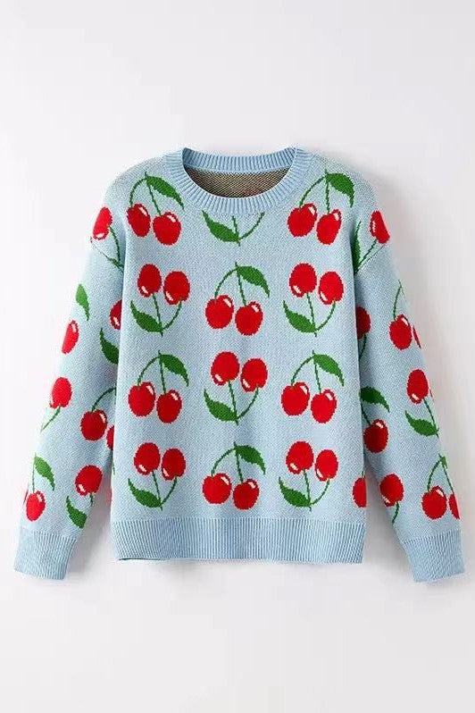 Cherry Pattern Knit Sweater Miss Sparkling