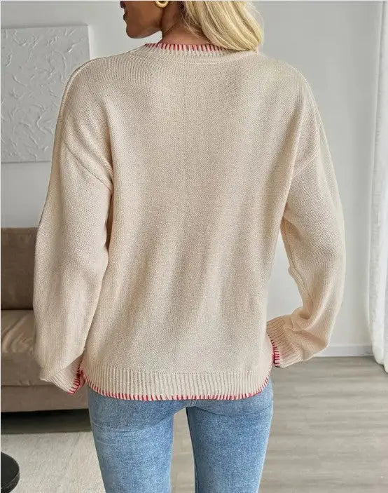 Lobster Pattern Crewneck Sweater With Red Stitching Perfect For Layering Miss Sparkling