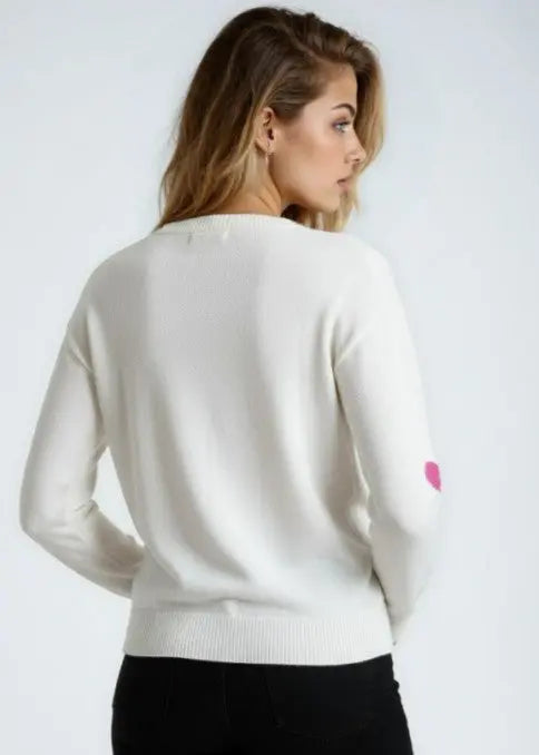 Heart Print Knit Sweater With Crew Neck And Relaxed Fit Miss Sparkling