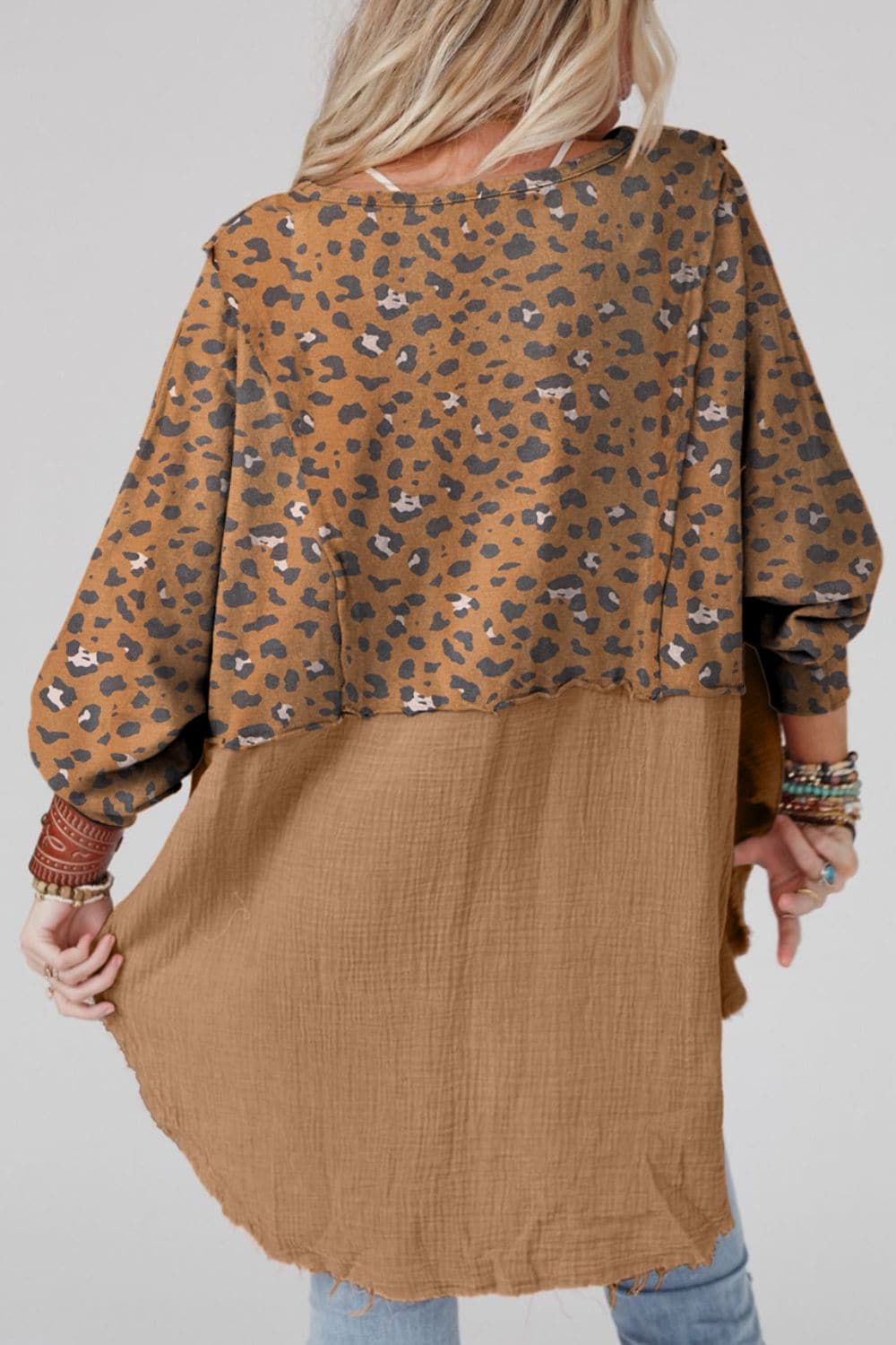 Textured Leopard Dropped Shoulder Blouse.