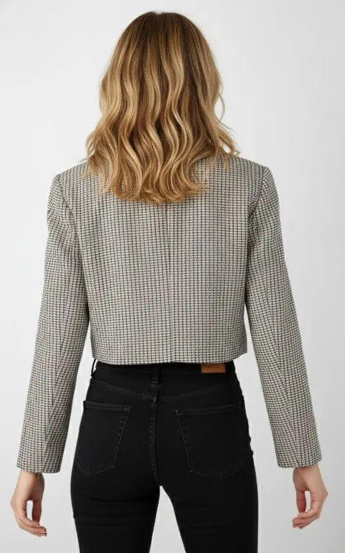 Plaid Cropped Blazer Miss Sparkling