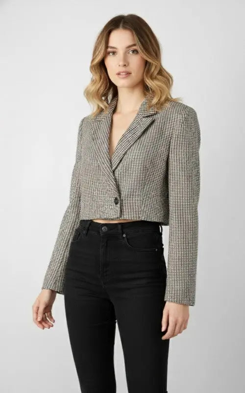 Plaid Cropped Blazer Miss Sparkling