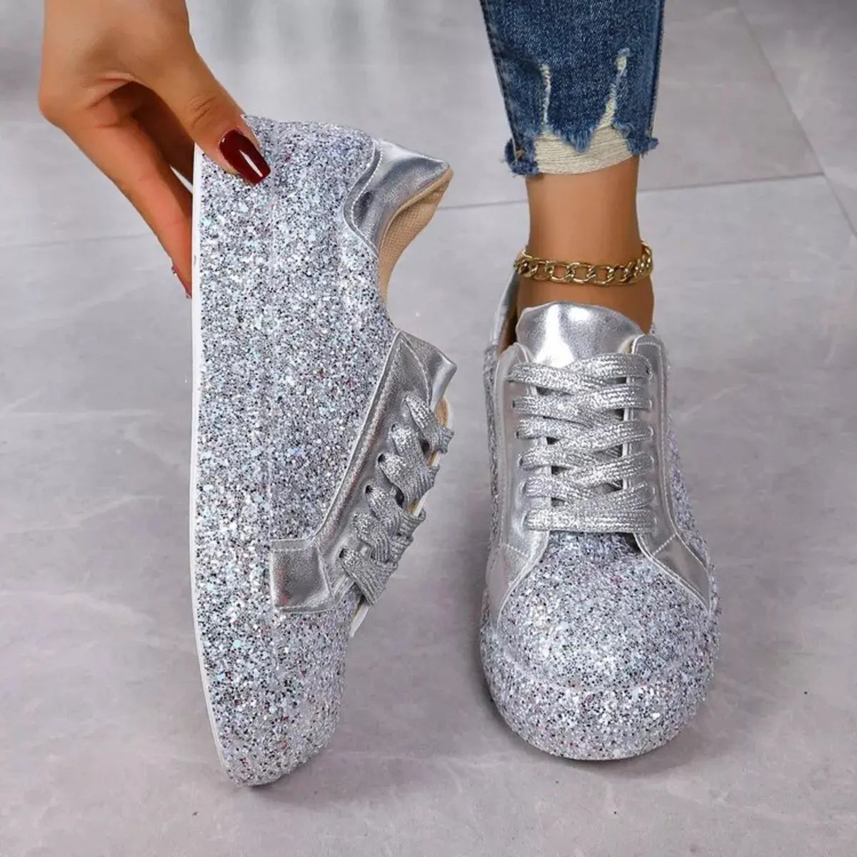 Sparkling Lace Up Sneakers Simply Love