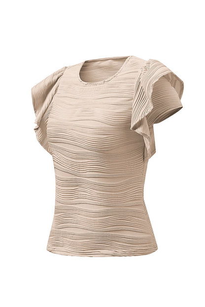 Textured Round Neck Cap Sleeve Top.