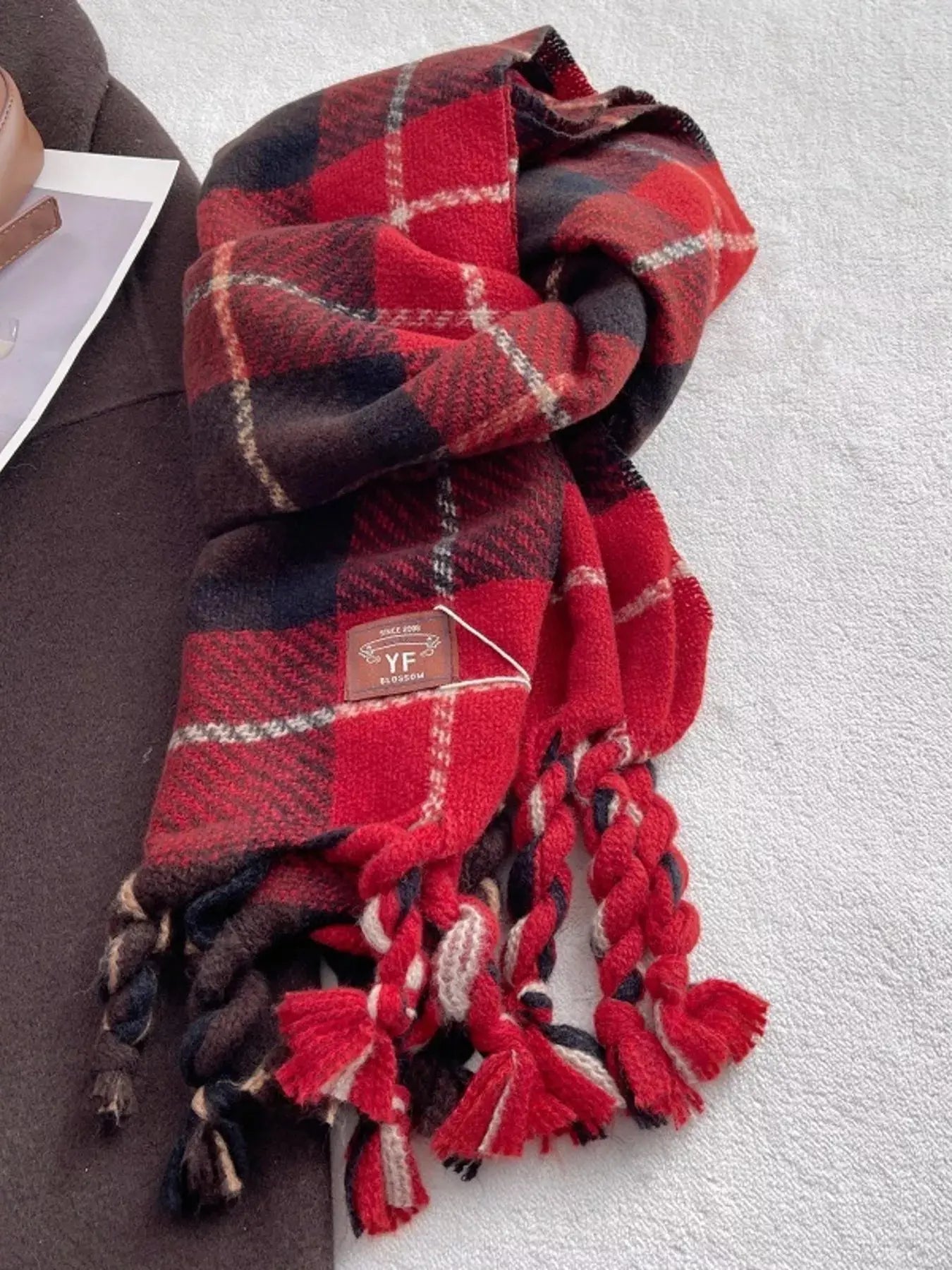 Warm Plaid Tassel Scarf Simply Love