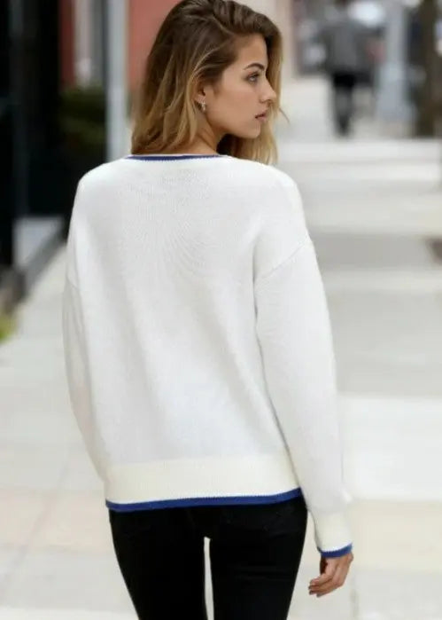 Seahorse Knit Sweater With V Neck Marine Motif And Two Seahorses Miss Sparkling