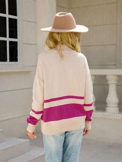 Color Block Half Zip Knit Top.