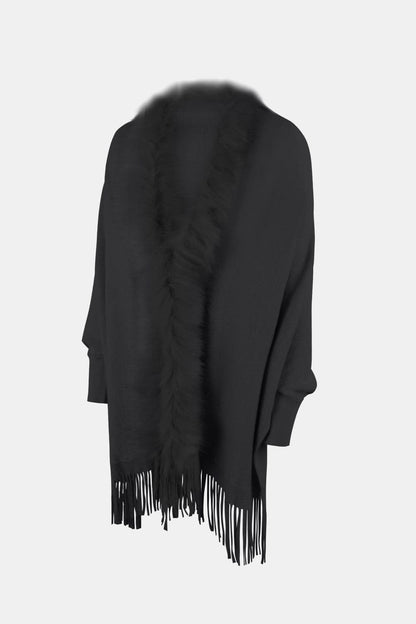 Fringe Open Front Long Sleeve Poncho.