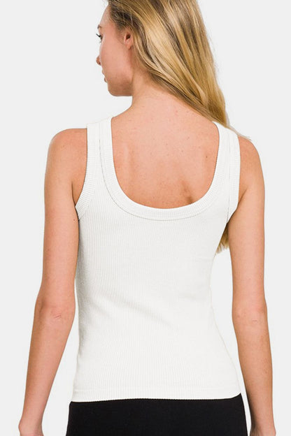 Zenana 2 Way Neckline Washed Ribbed Tank.