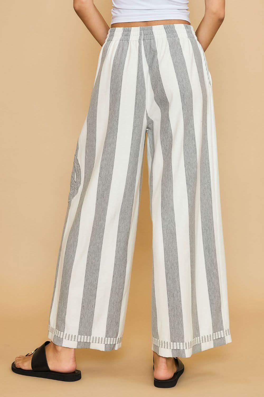 Peaceful Vibes Striped Wide Leg Trousers with Patch Detail