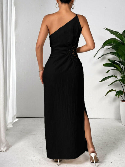 Slit One Shoulder Sleeveless Maxi Dress.