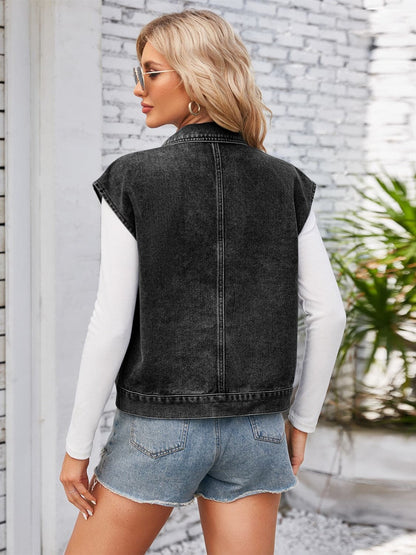 Cap Sleeve Denim Jacket with Pockets.