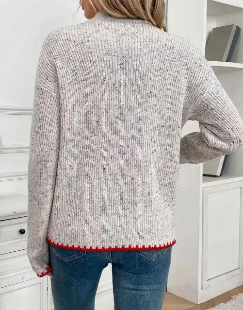Knit Heart Patch Sweater With Textured Chest Detail And Trim Miss Sparkling