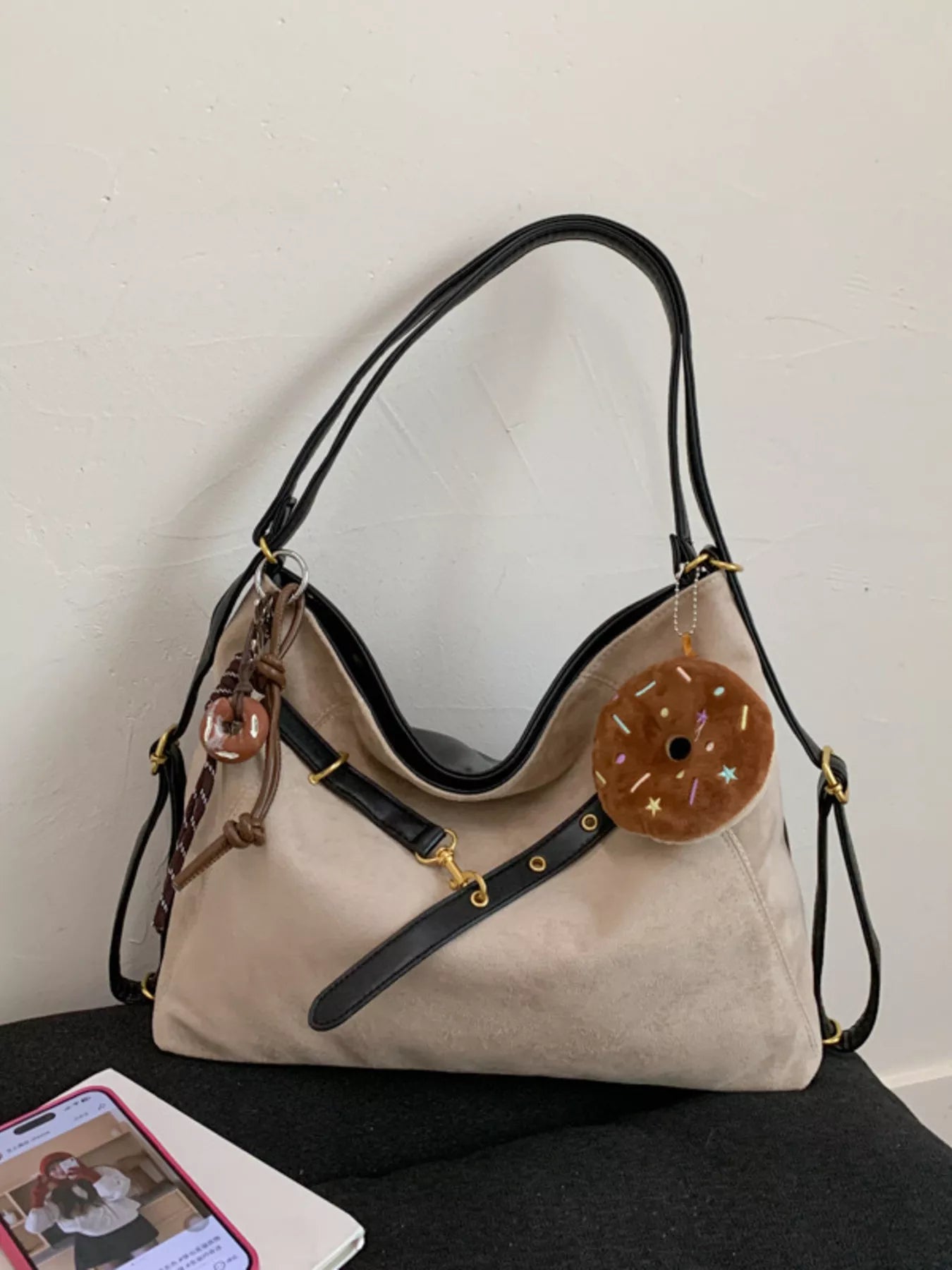 Adjustable Strap Handbag with Charm Simply Love