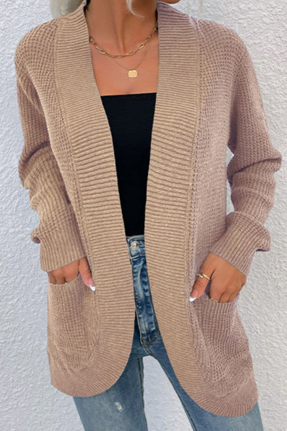 Open Front Rib-Knit Cardigan with Pockets.