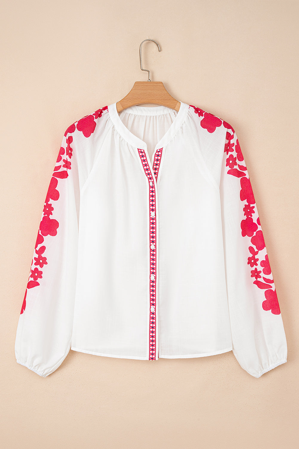 Premium White Floral Embroidered Puff Long Sleeve Casual Shirt