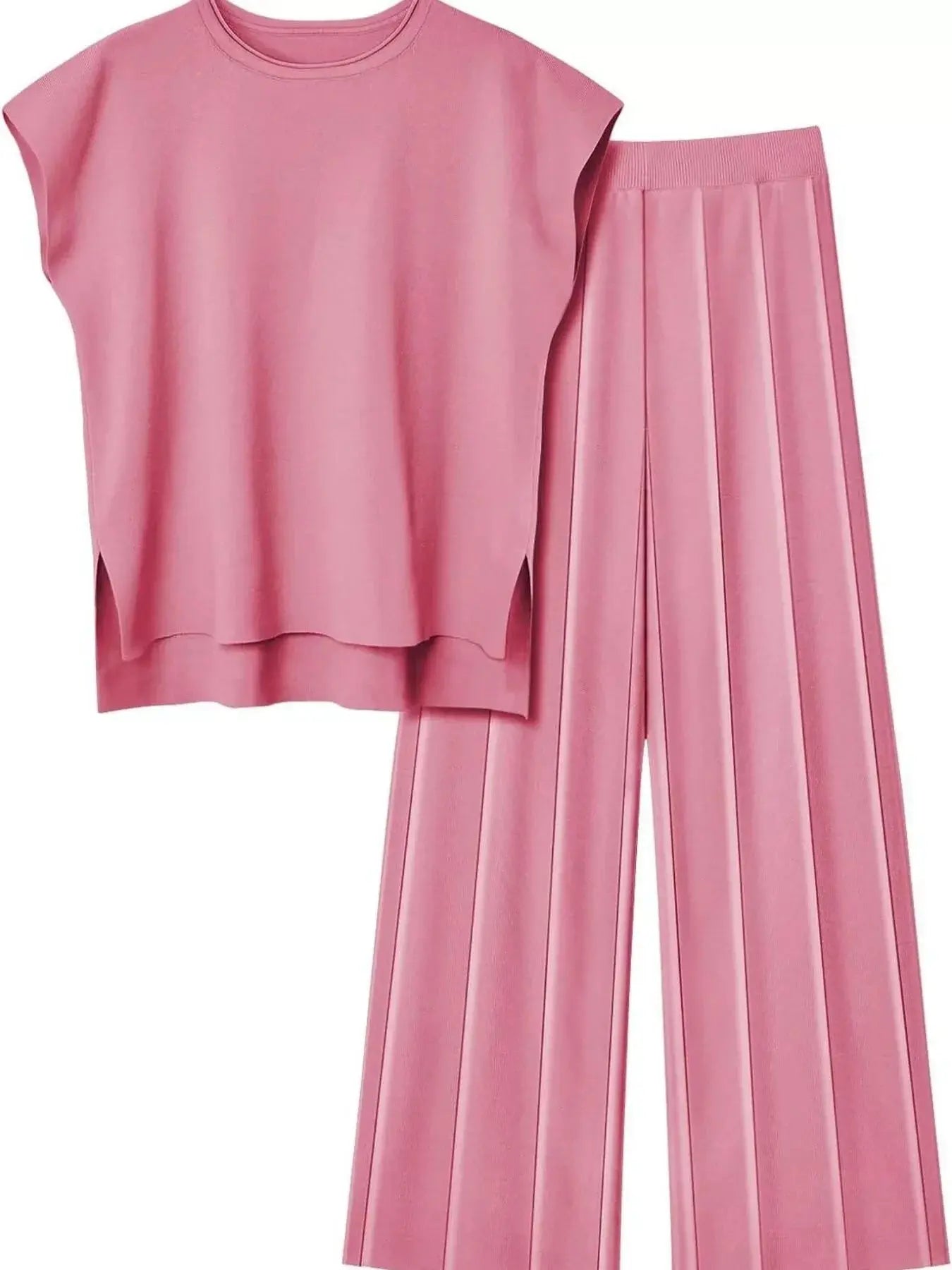 Casual Solid Color Cap Sleeve Top and Pants Knit Set Simply Love