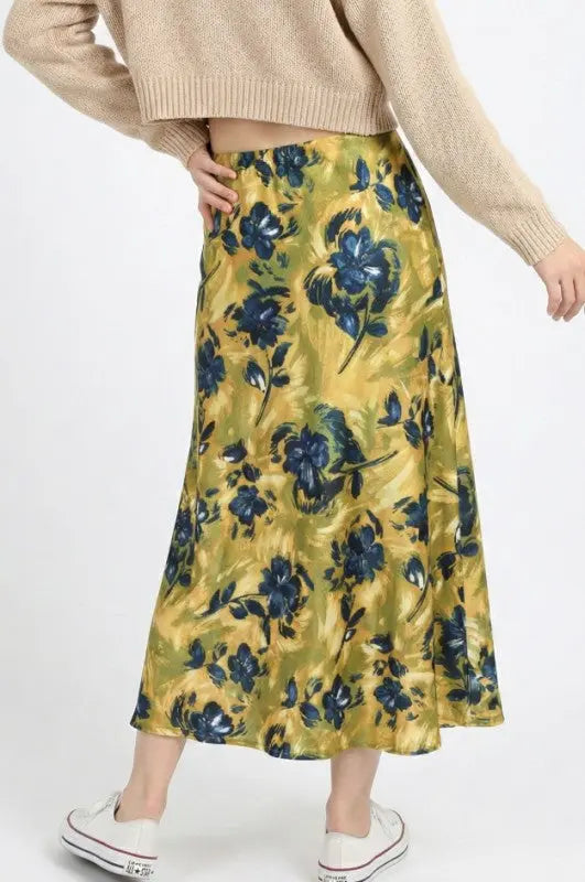Satin Floral Print Skirt Miss Sparkling
