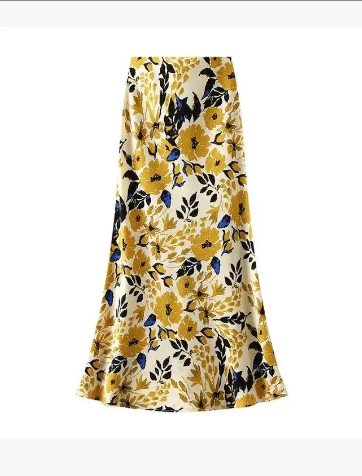 Satin Floral Print Skirt Miss Sparkling