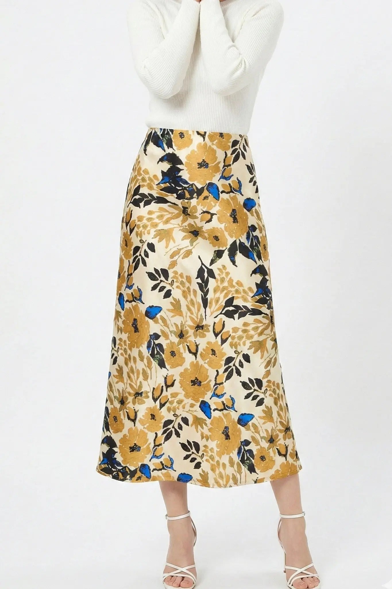Satin Floral Print Skirt Miss Sparkling