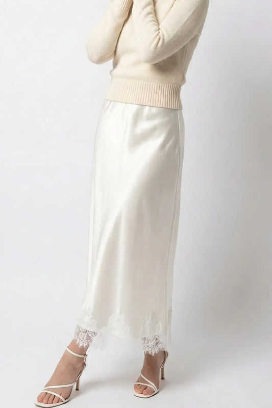 Satin Midi Skirt with Lace Trim Miss Sparkling